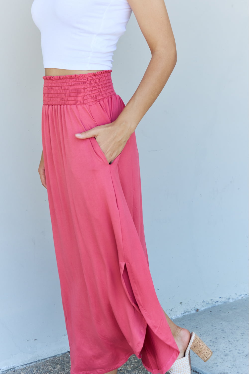 Princess Waist Scoop Hem Maxi Skirt in Hot Pink