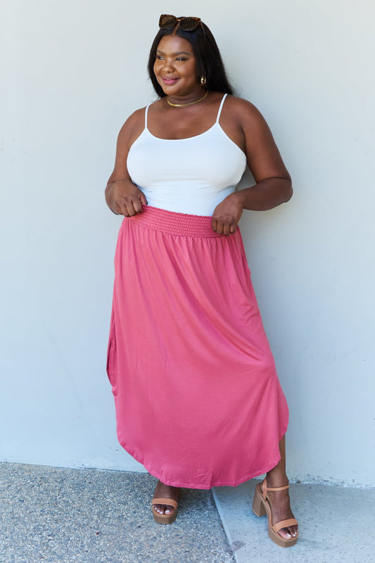 Princess Waist Scoop Hem Maxi Skirt in Hot Pink