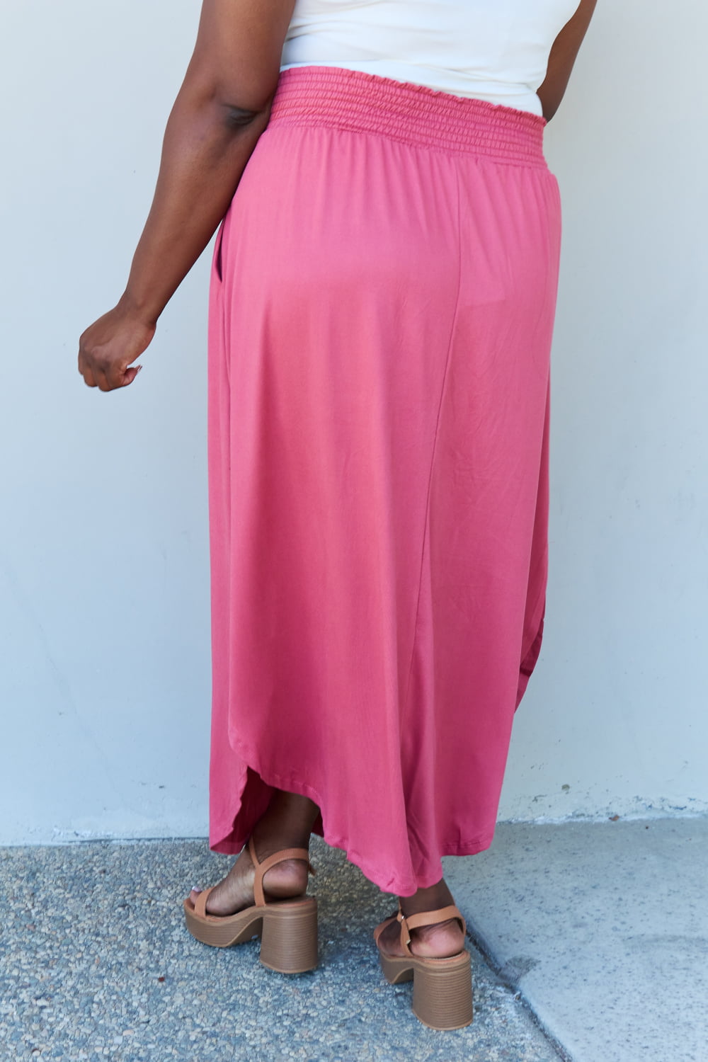 Princess Waist Scoop Hem Maxi Skirt in Hot Pink