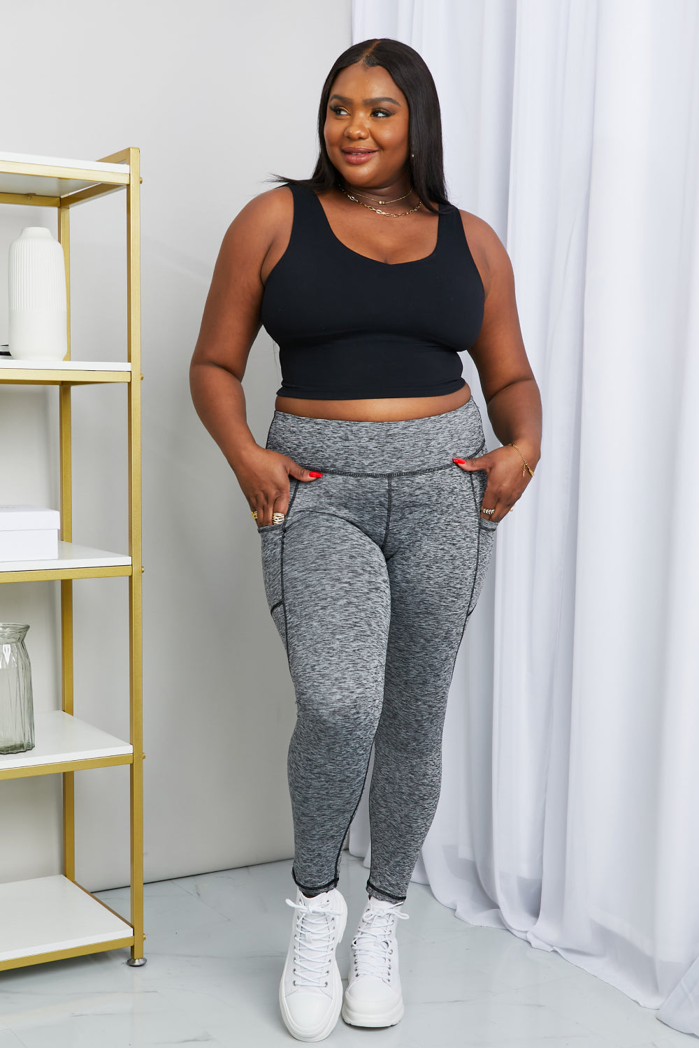 Rae Mode Heathered Wide Waistband Yoga Leggings