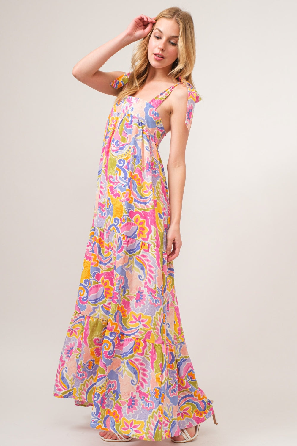 Tie Shoulder Tiered Maxi Dress