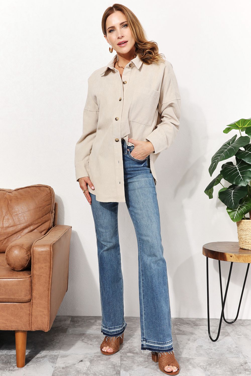 Oversized Corduroy Button-Down Shirt