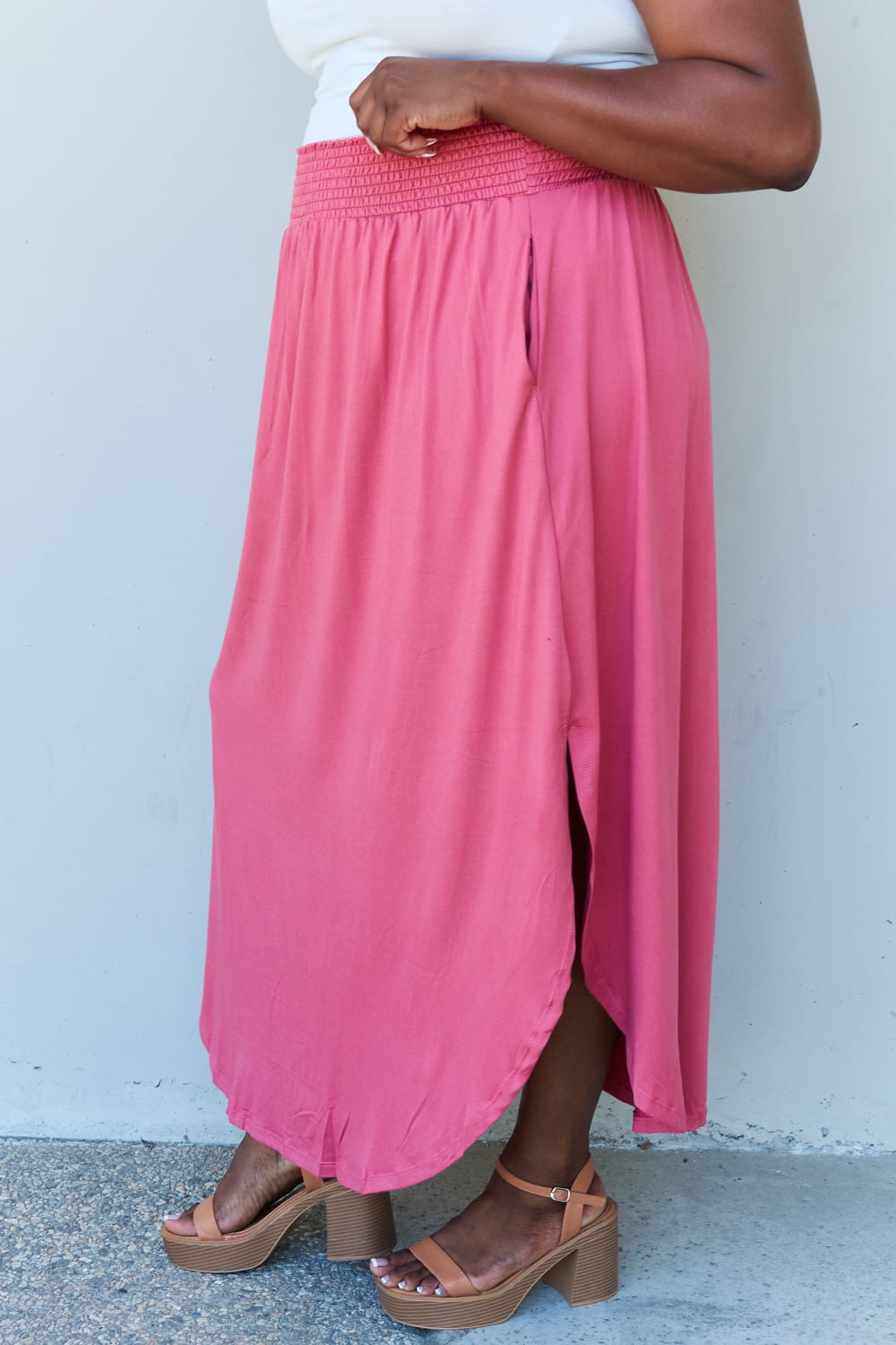 Princess Waist Scoop Hem Maxi Skirt in Hot Pink