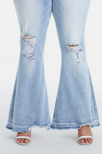 BAYEAS Distressed Raw Hem High Waist Flare Jeans