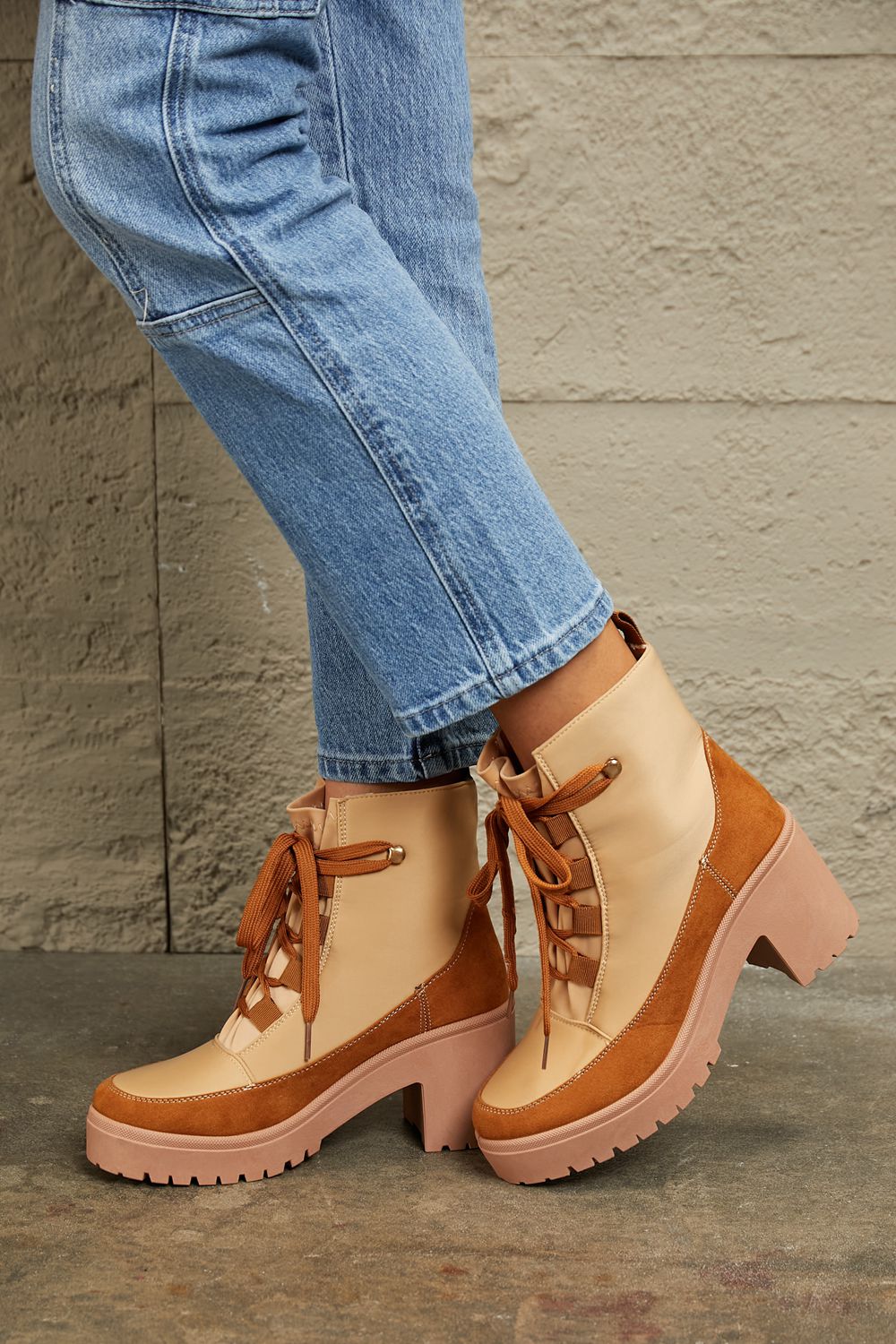 East Corp Lace Up Lug Booties