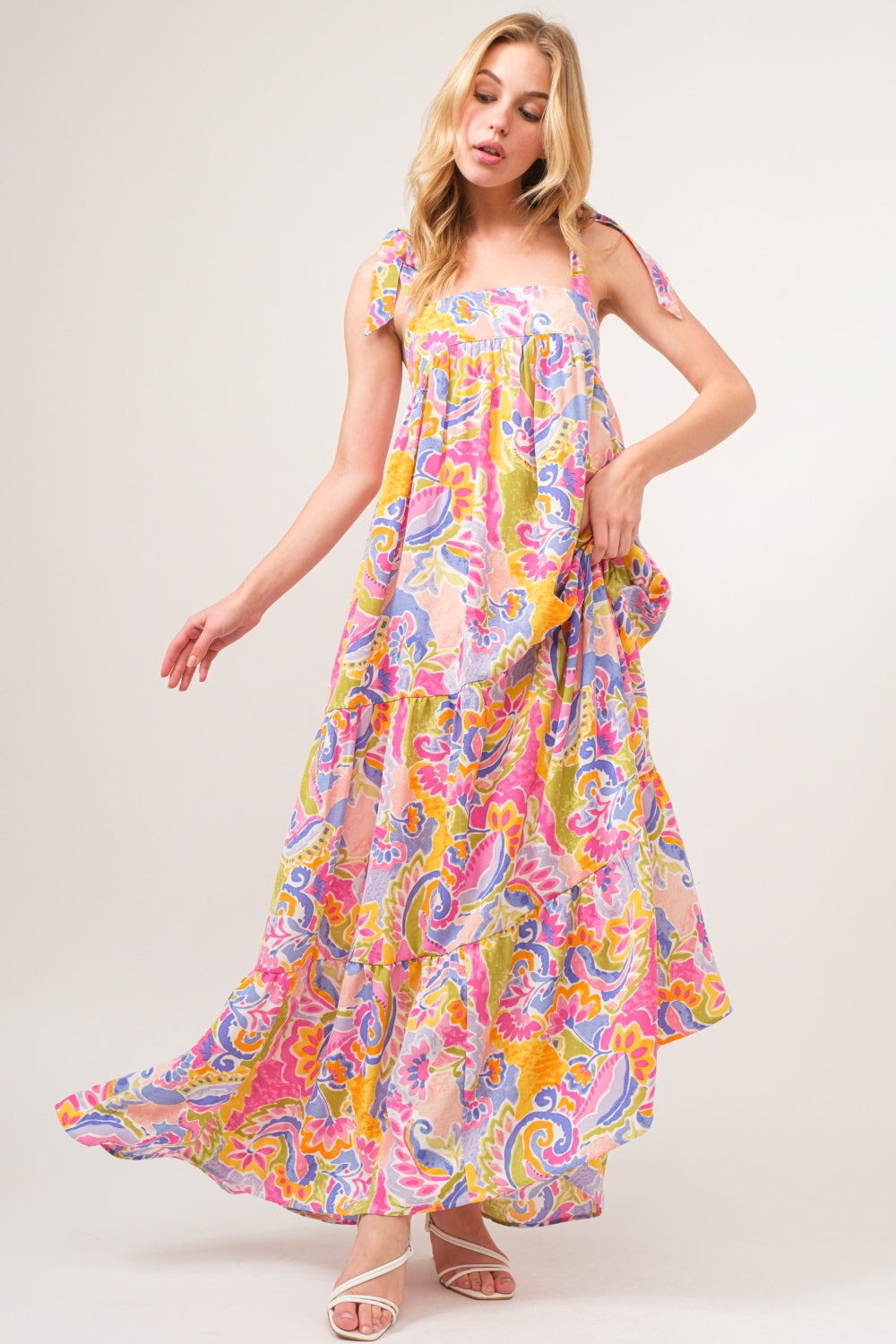 Tie Shoulder Tiered Maxi Dress