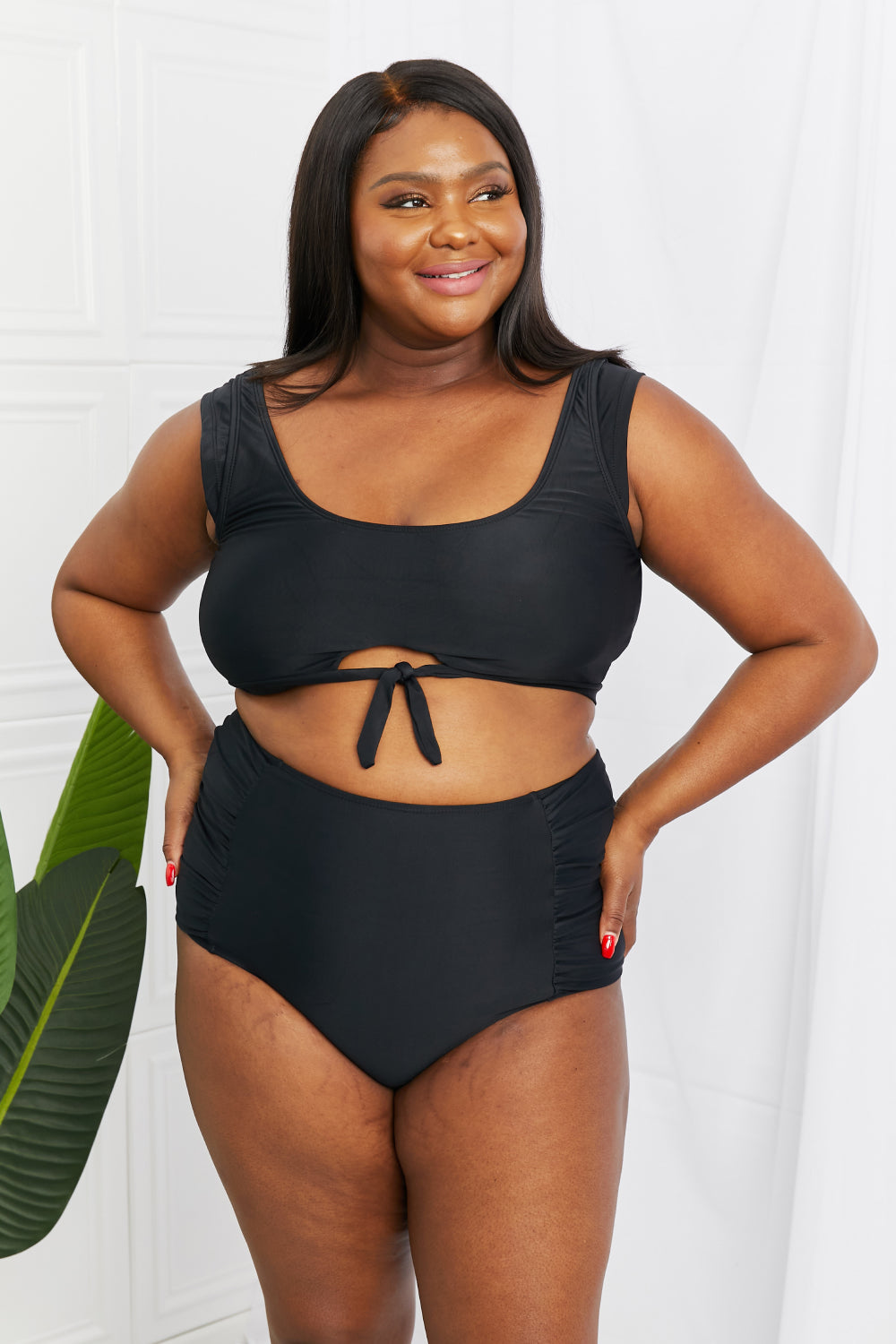 Sanibel Crop Swim Top and Ruched Bottoms Set in Black