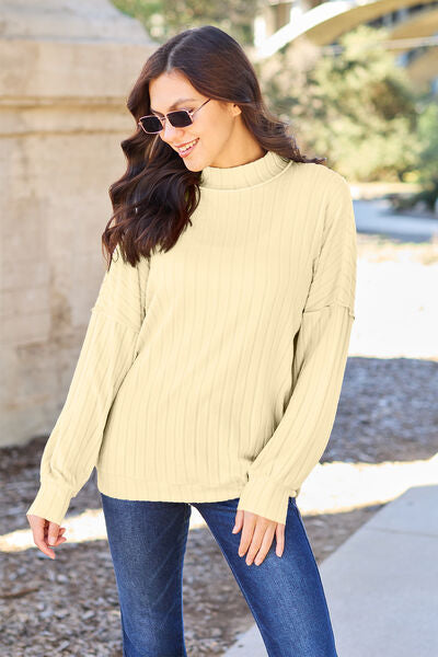 Basic Bae Ribbed Exposed Seam Mock Neck Knit Top