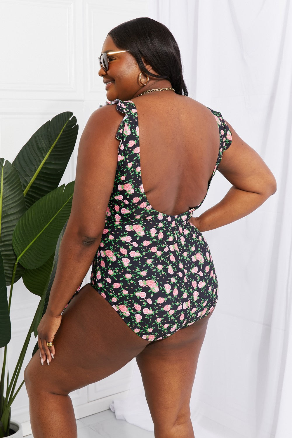 Floral Float On Ruffle Faux Wrap One-Piece