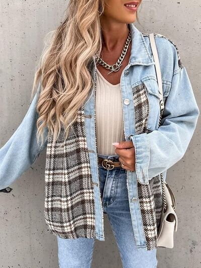 Plaid Button Up Dropped Shoulder Jacket