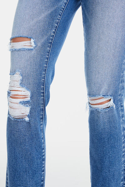 High Waist Distressed Cat's Whiskers Straight Jeans