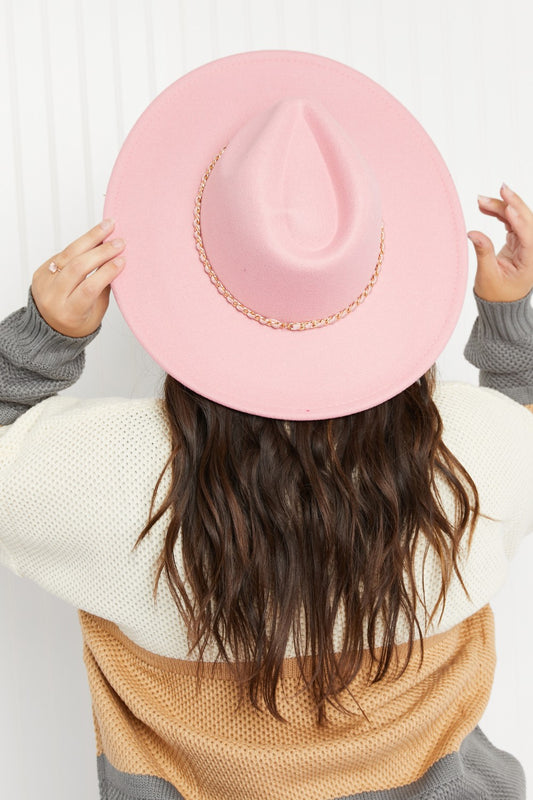 Chic Chain and Ribbon Fedora Hat