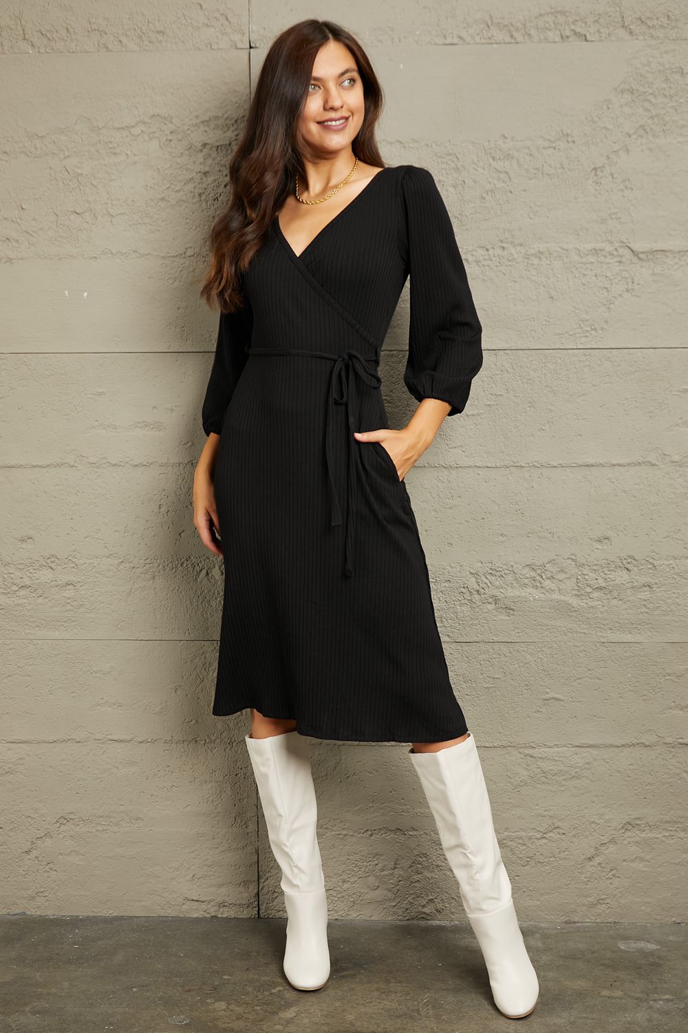 Black Flare Ruching Dress