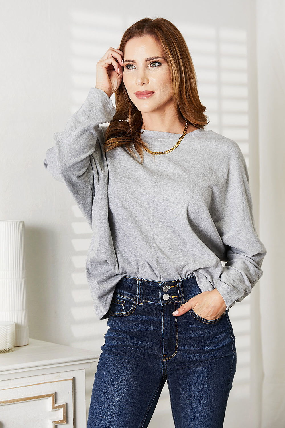 Double Take Seam Detail Long Sleeve Top