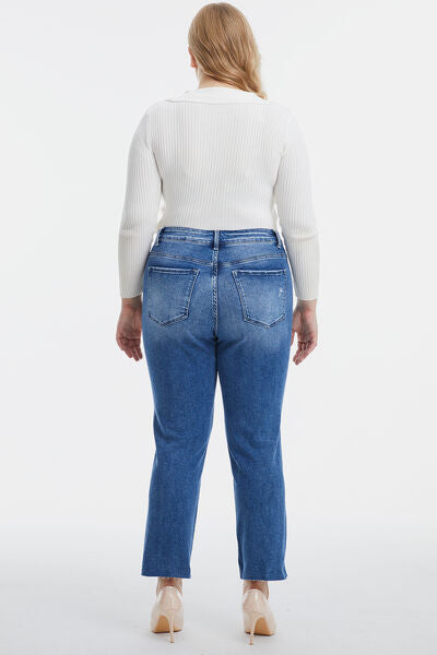 High Waist Distressed Cat's Whiskers Straight Jeans