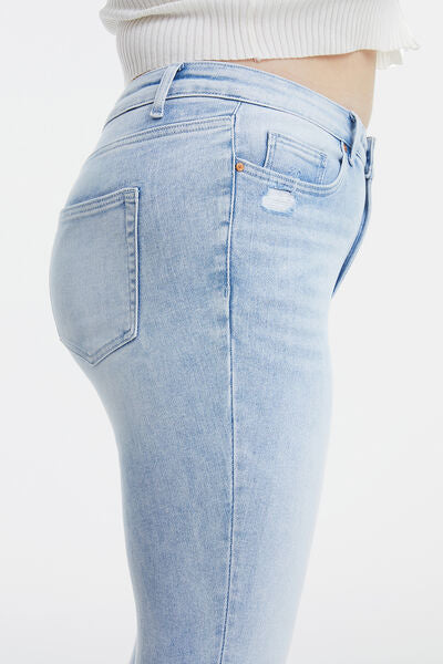 High Waist Raw Hem Washed Straight Jeans