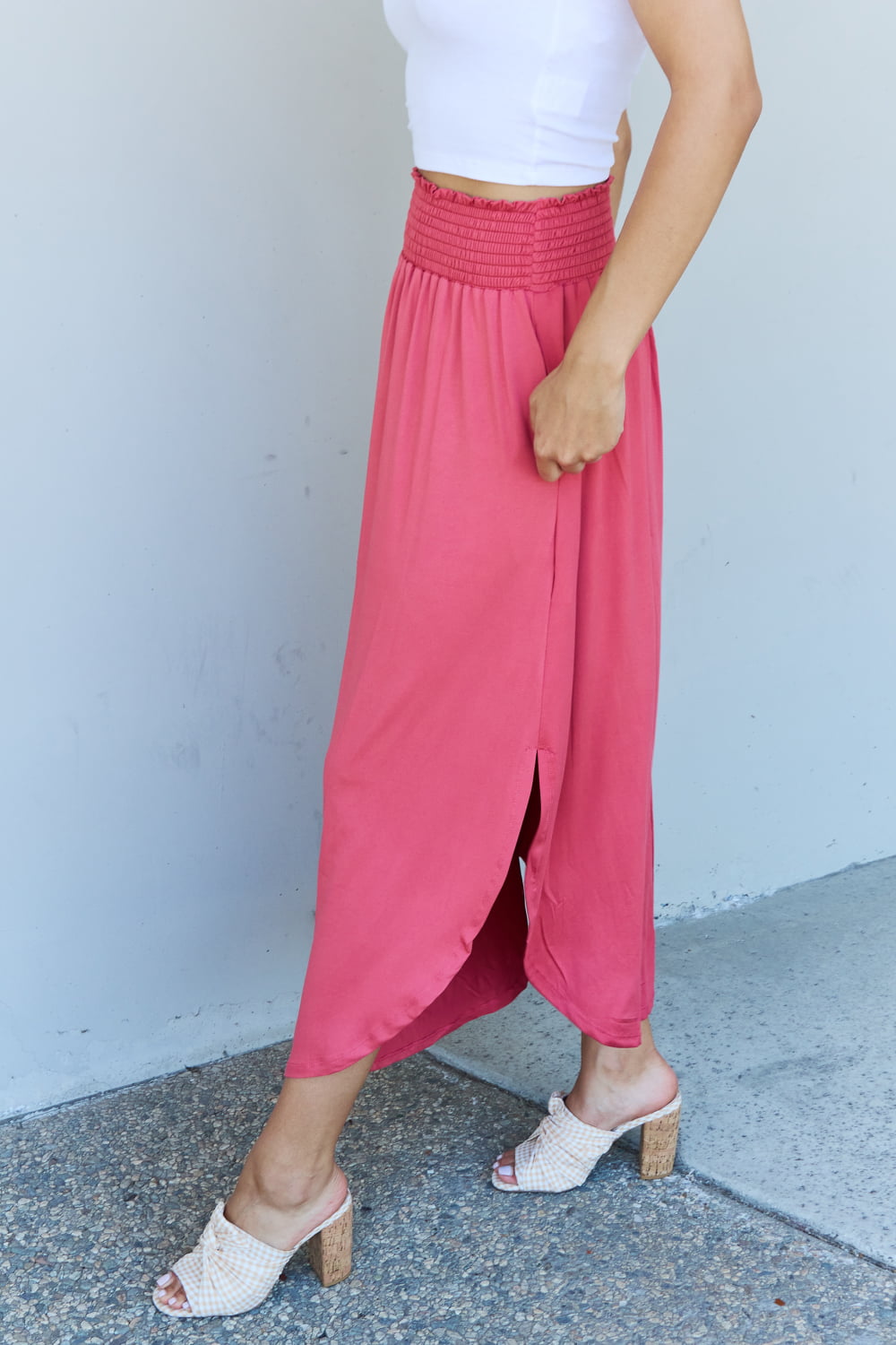 Princess Waist Scoop Hem Maxi Skirt in Hot Pink