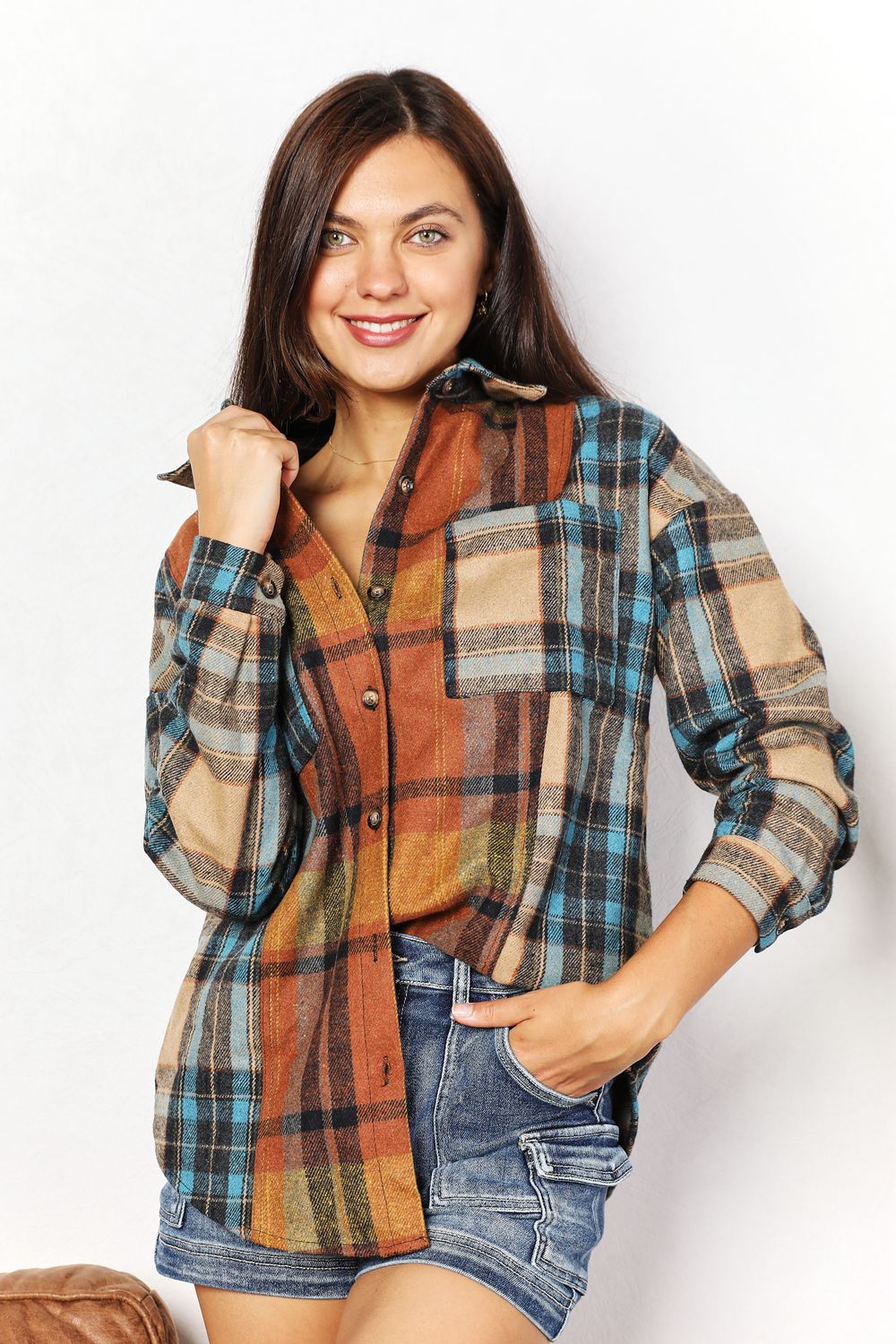 Plaid Curved Hem Shirt