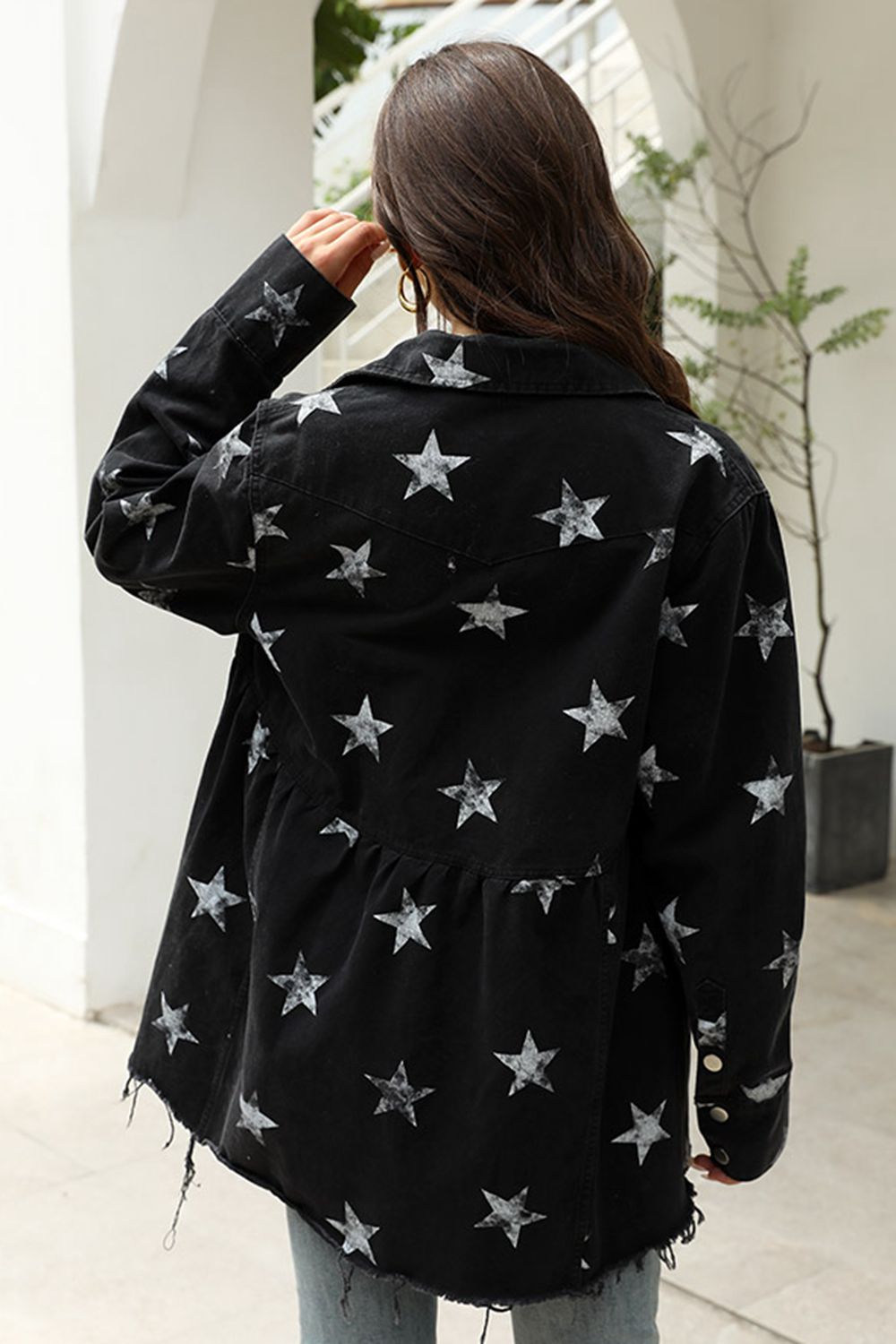 Star Print Long Sleeve Denim Jacket