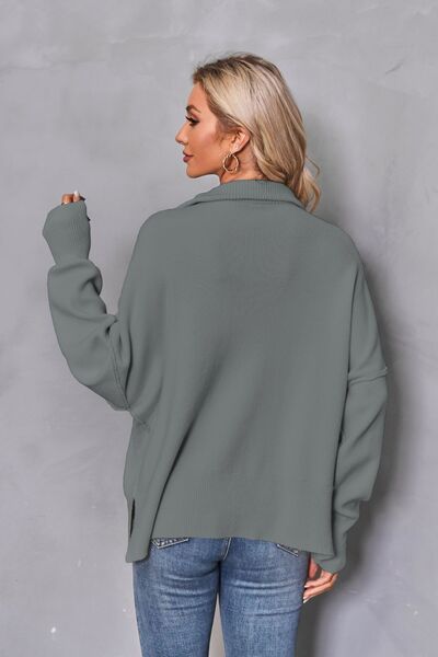 Quarter Zip Dropped Shoulder Sweater