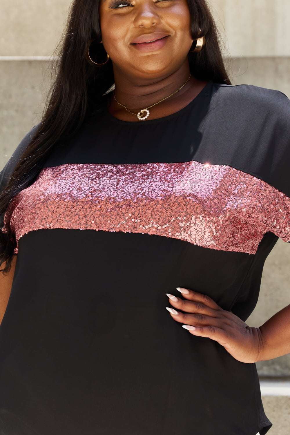 Shine Bright Center Mesh Sequin Top in Black/Mauve