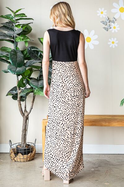 Heimish Slit Animal Print V-Neck Wide Strap Dress