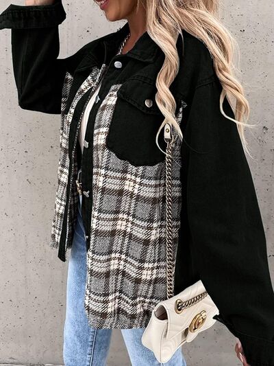 Plaid Button Up Dropped Shoulder Jacket